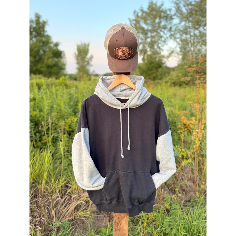 John Galt Brandy Melville Colorblock Hoodie Black Gray Oversized Sweatshirt OS